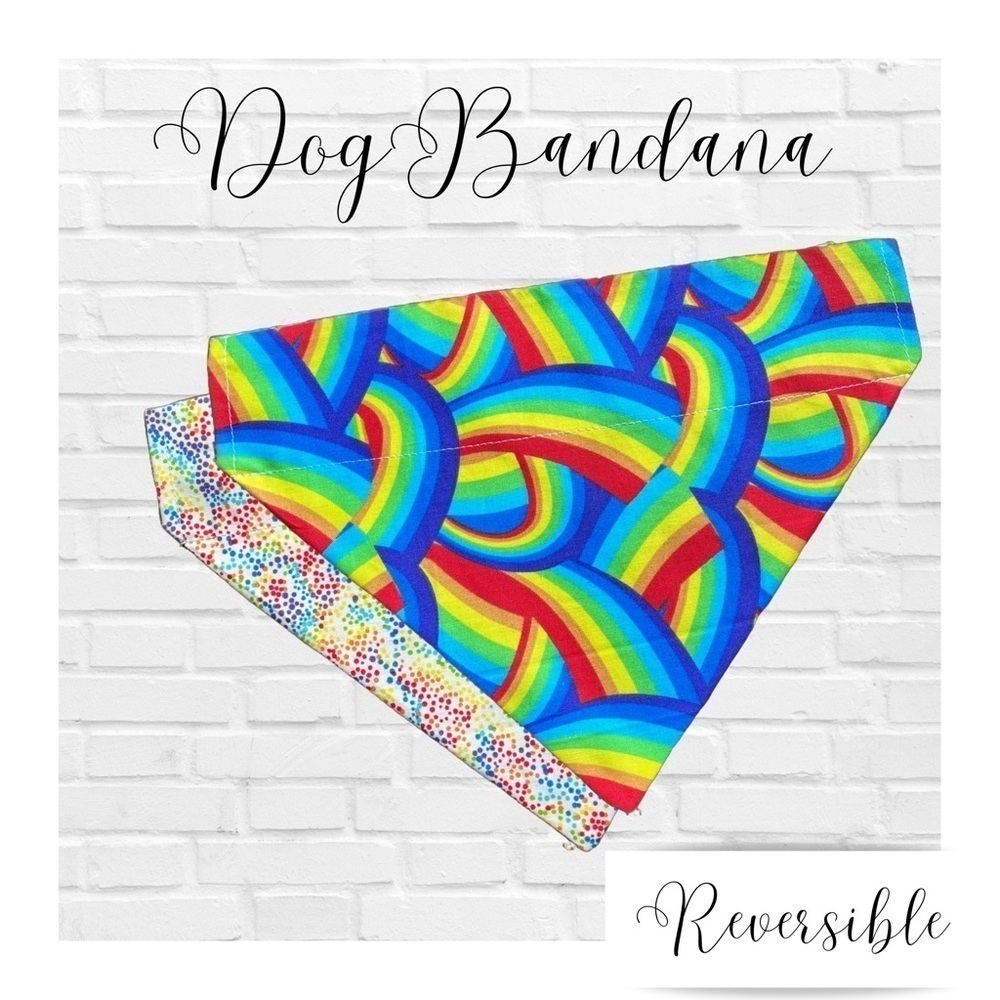 Rainbow Swirls Handmade Reversible Over Collar Dog Bandana XS SM M La…